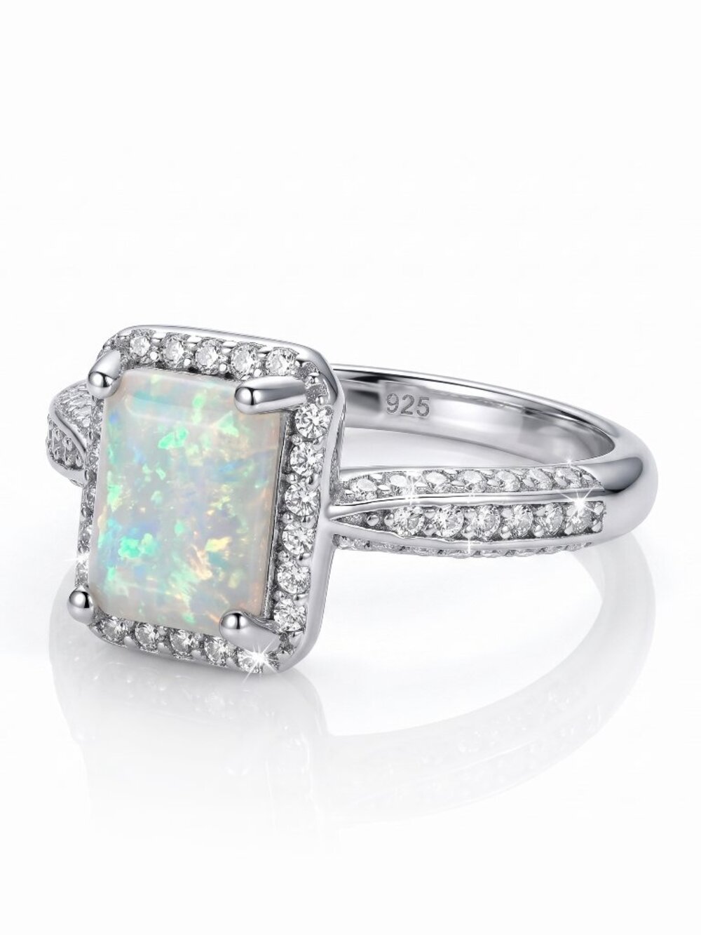 Square White Opal Ring - 925 Sterling Silver Ring